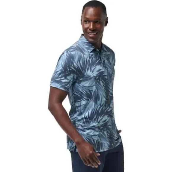 Travis Mathew Mens Forest Reserve Polo in a blue leaf print pattern sz 2XL NWT - Picture 2 of 9